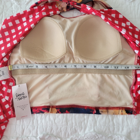 Lime Ricki Watercolor Crossback Tankini Top S NWT Red Floral X Gingham - Picture 8 of 13